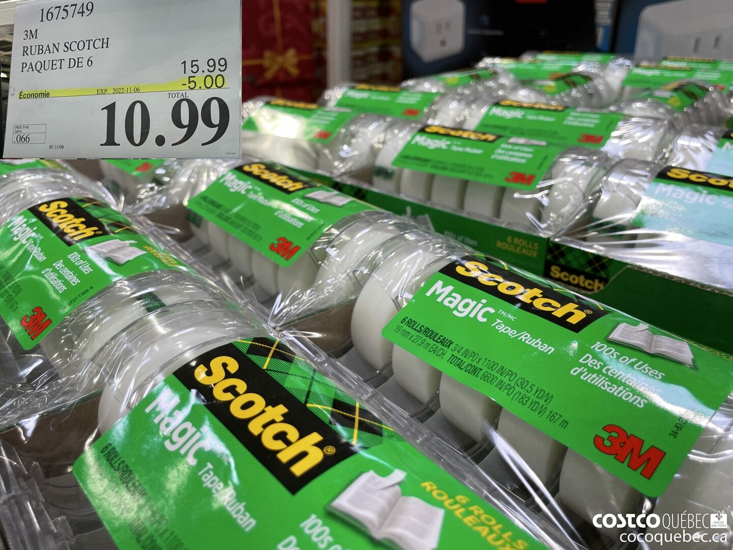 1675749 3M RUBAN SCOTCH PAQUET DE 6 ($5.00 INSTANT SAVINGS EXPIRES ON 2022-11-06) $10.99