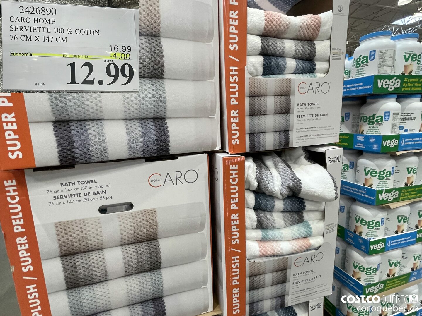 2426890 CARO HOME SERVIETTE 100 % COTON 76 CM X 147 CM ($4.00 INSTANT SAVINGS EXPIRES ON 2022-11-13) $12.99