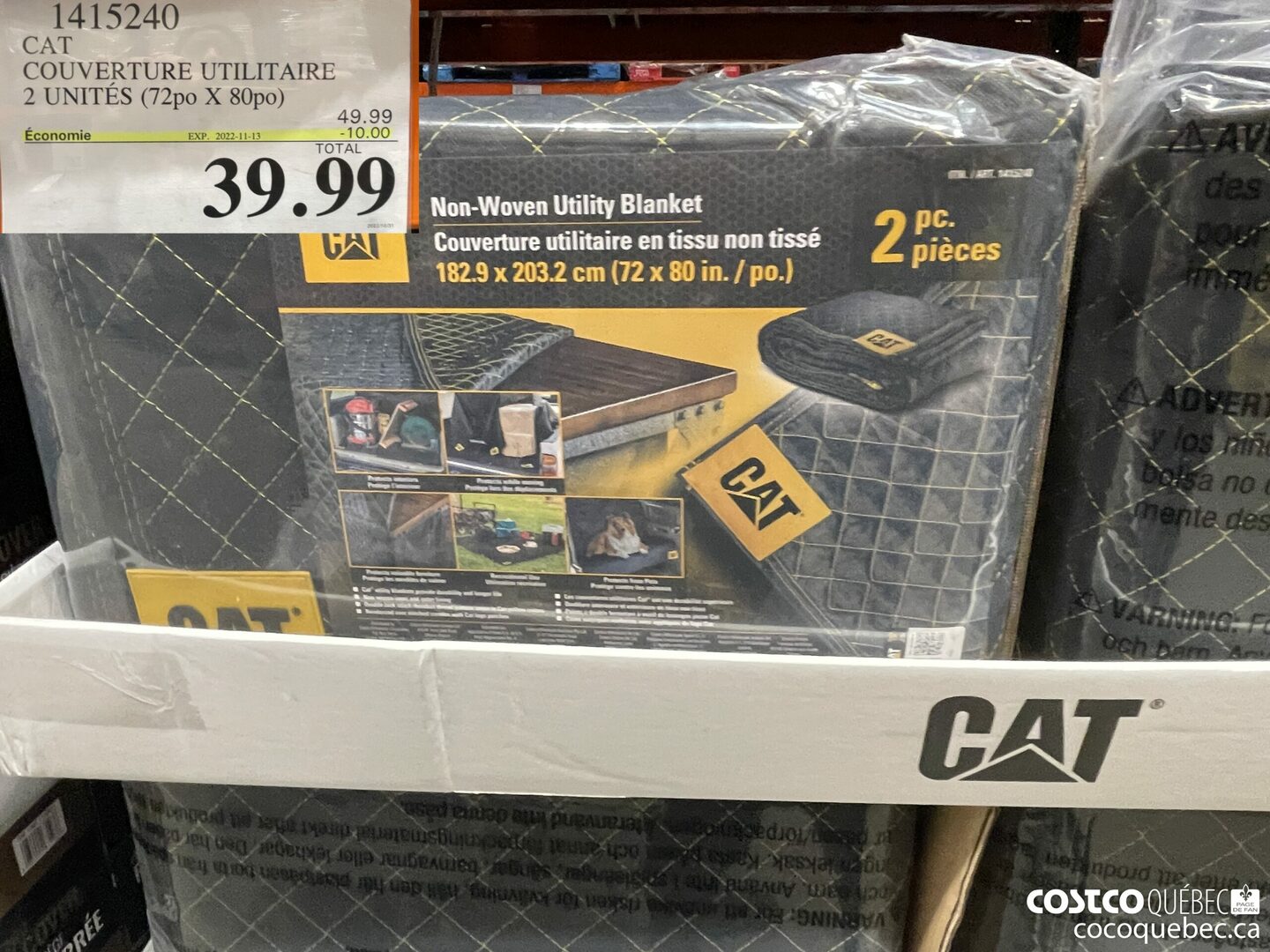 1415240 CAT COUVERTURE UTILITAIRE 2 UNITES (72po X 80po) ($10.00 INSTANT SAVINGS EXPIRES ON 2022-11-13) $39.99