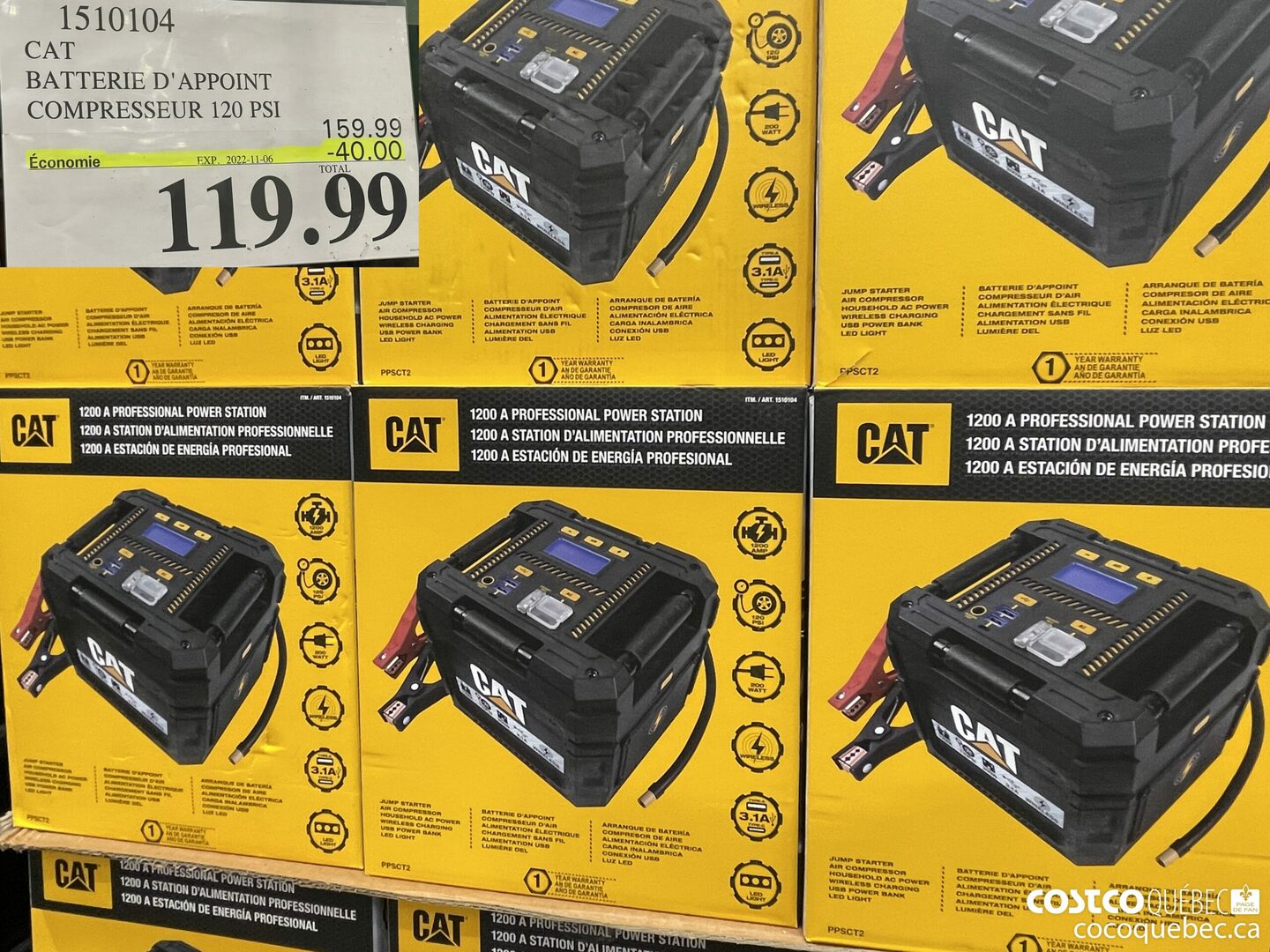 1510104 CAT  BATTERIE D'APPOINT  COMPRESSEUR 120 PSI a 119. 99  (EXPIRES ON 2022-11-06) $40.00