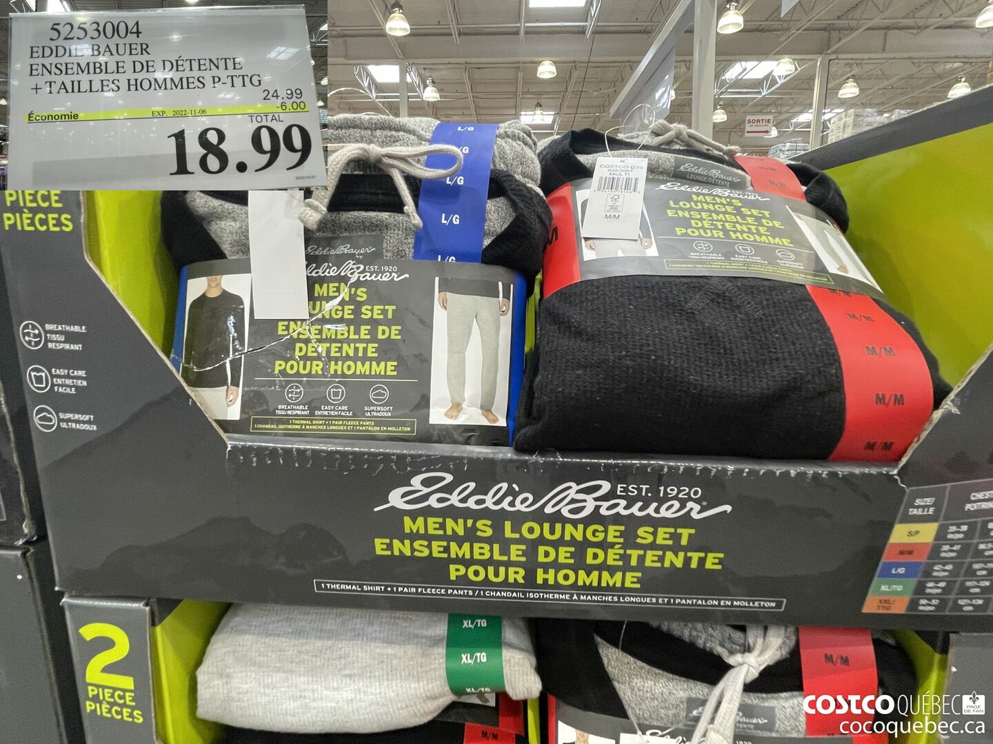 5253004 EDDIE BAUER ENSEMBLE DE DETENTE + TAILLES HOMMES P-TTG, Economie EXP. 2022-11-06 TOTAL 18.99 int  ($6.00 INSTANT SAVINGS EXPIRES ON 2022-11-06) $18.99