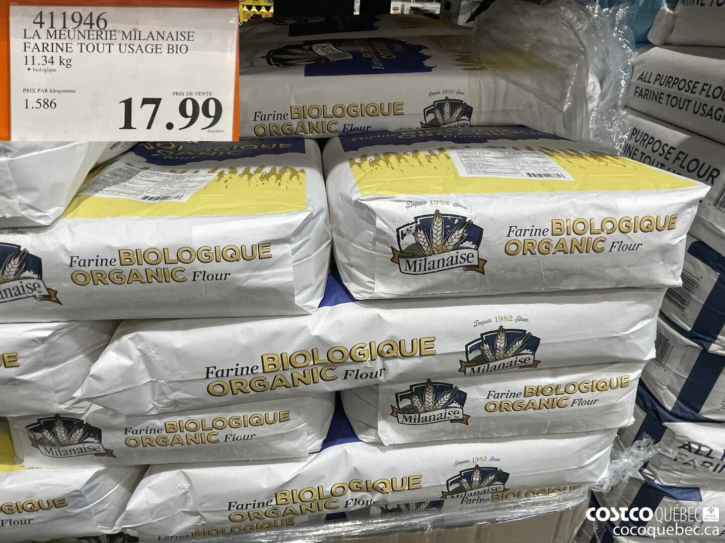 411946 LA MEUNERIE MILANAISE FARINE TOUT USAGE BIO 11.34 kG biologique  $17.99