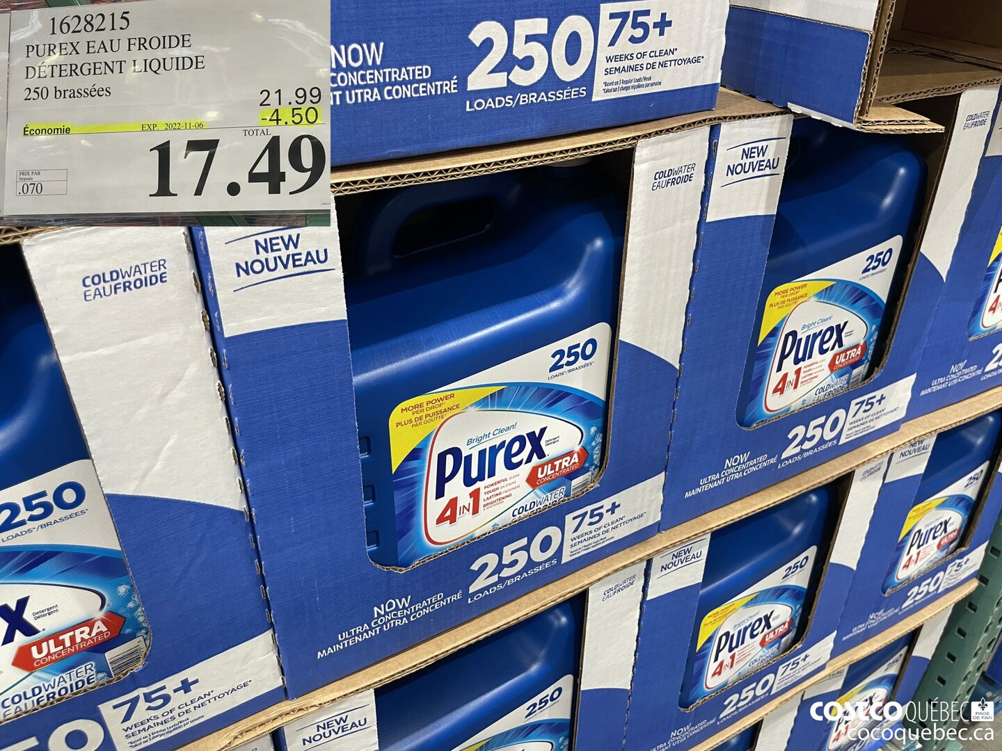 1628215 PUREX EAU FROIDE DETERGENT LIQUIDE 250 brassees ($4.50 INSTANT SAVINGS EXPIRES ON 2022-11-06) $17.49