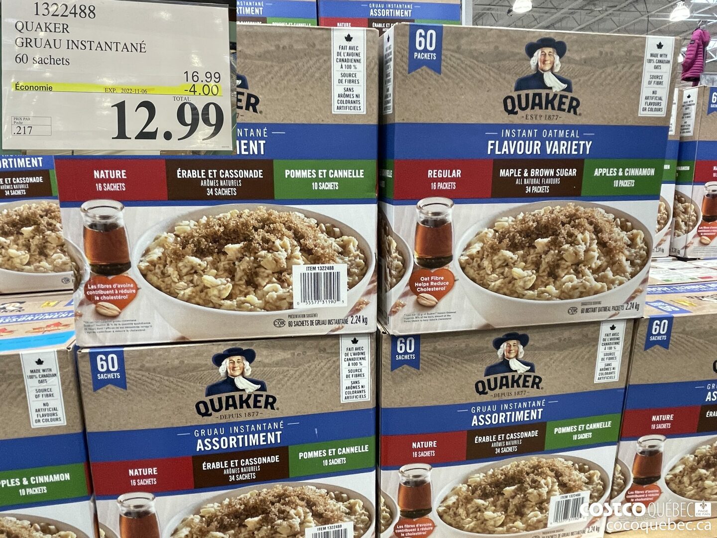 1322488 QUAKER GRUAU INSTANTANE 60 sachets  ($4.00 INSTANT SAVINGS EXPIRES ON 2022-11-06) $12.99