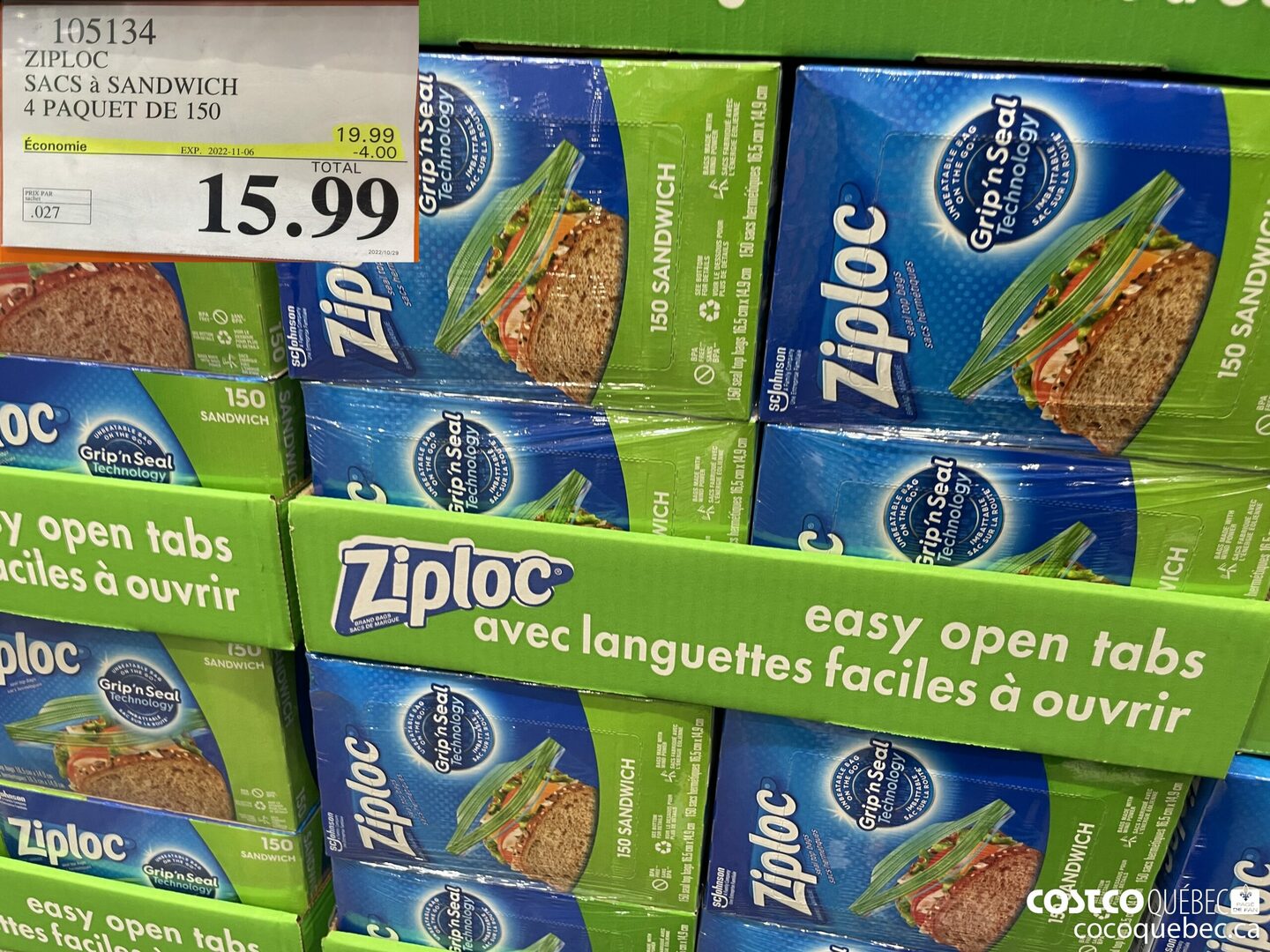 105134 SACS 4 SANDWICH 4 PAQUET DE 150 ($4.00 INSTANT SAVINGS EXPIRES ON 2022-11-06) $15.99