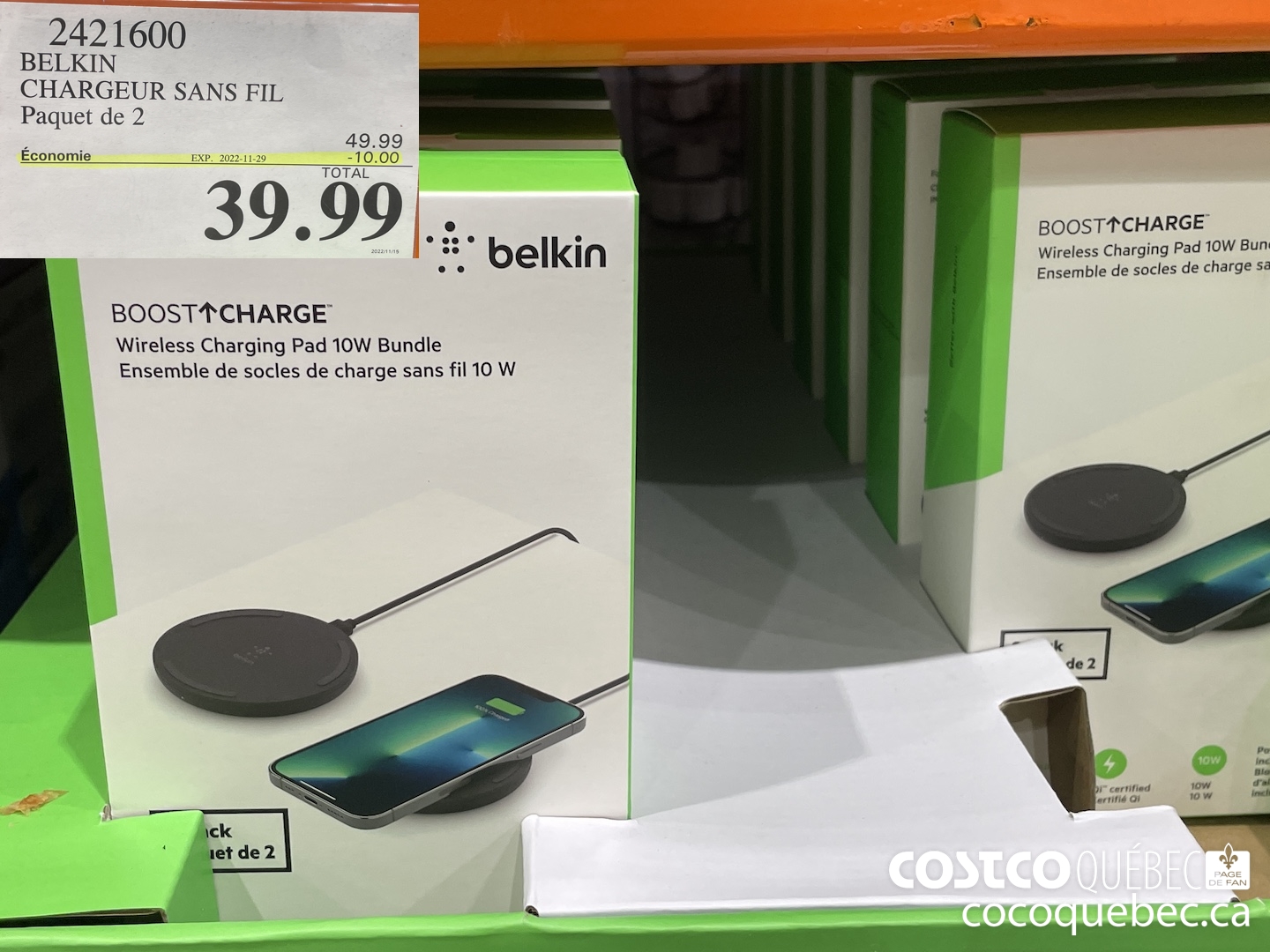 2421600 BELKIN CHARGEUR SANS FIL Paquet de 2 ($10.00 INSTANT SAVINGS EXPIRES ON 2022-11-29) $39.99