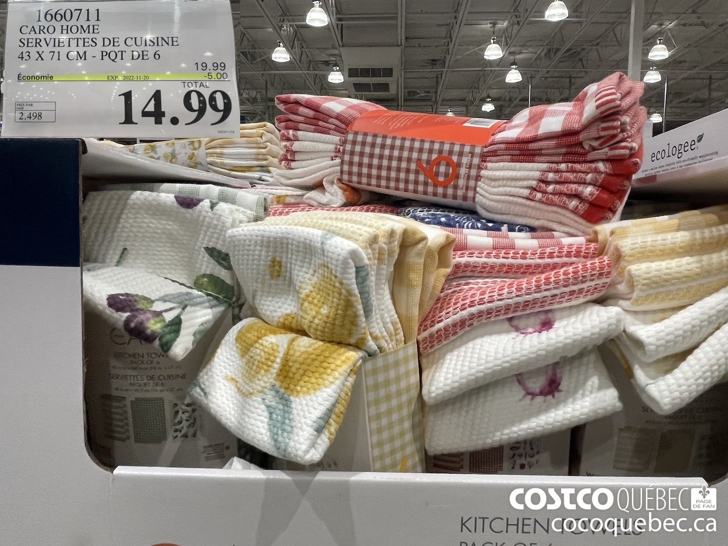 1660711 CARO HOME SERVIETTES DE CUISINE 43 X 71 CM - PQT DE 6 ($5.00 INSTANT SAVINGS EXPIRES ON 2022-11-20) $14.99