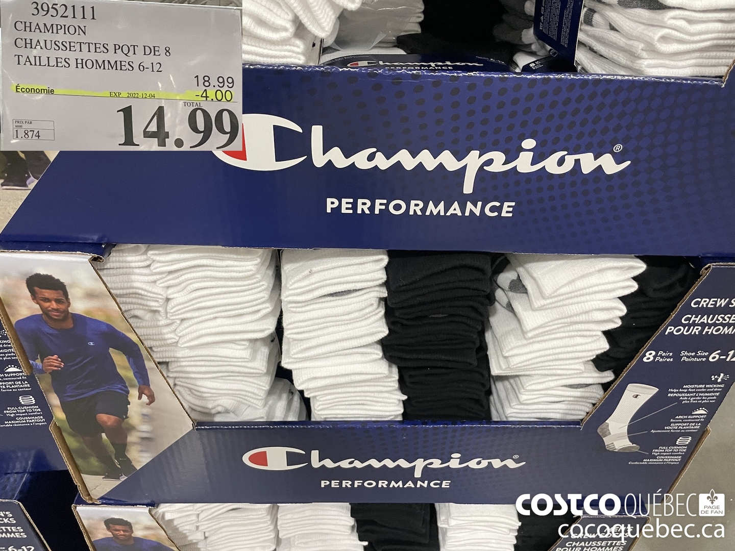 3952111 CHAMPION CHAUSSETTES POT DR g TAILLES HOMMES 6-12 TOTAL 1.874 _| I 4 @ 99  ($4.00 INSTANT SAVINGS EXPIRES ON 2022-12-04) $14.99