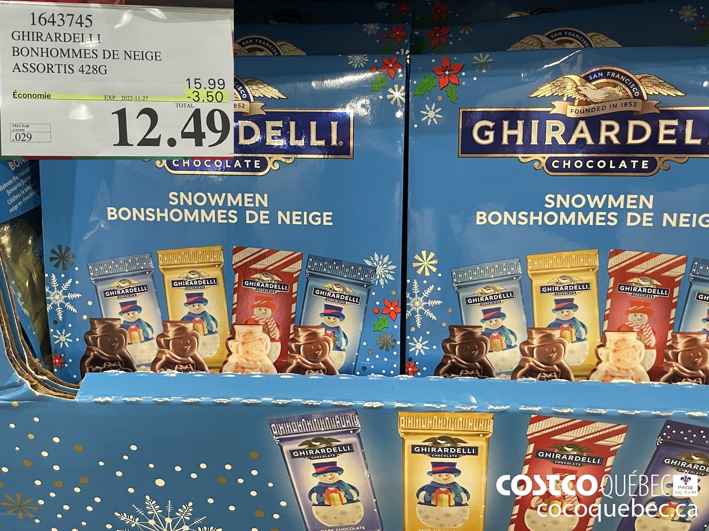 1643745 GHIRARDEI 11 BONHOMMES DE NEIGE ASSORTIS 428G  ($3.50 INSTANT SAVINGS EXPIRES ON 2022-11-27) $12.49