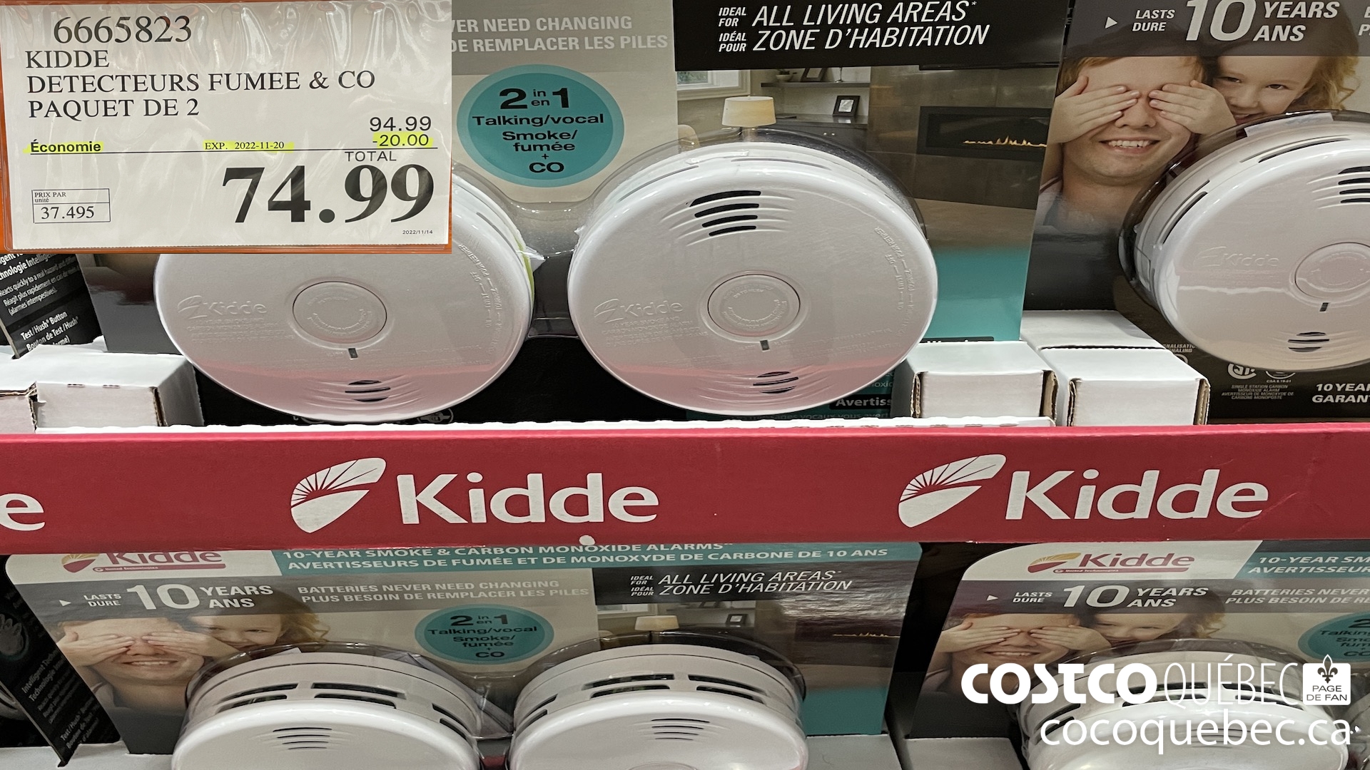 6665823 KIDDE DETECTEURS FUMEE & CO PAQUET DE 2 ($20.00 INSTANT SAVINGS EXPIRES ON 2022-11-20) $74.99