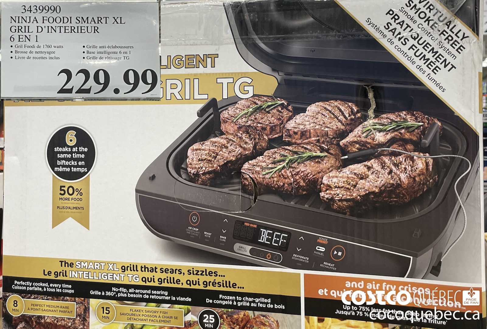 3439990 NINJA FOODI SMART XL GRIL D'INTERIEUR 6 en 1 $229.99