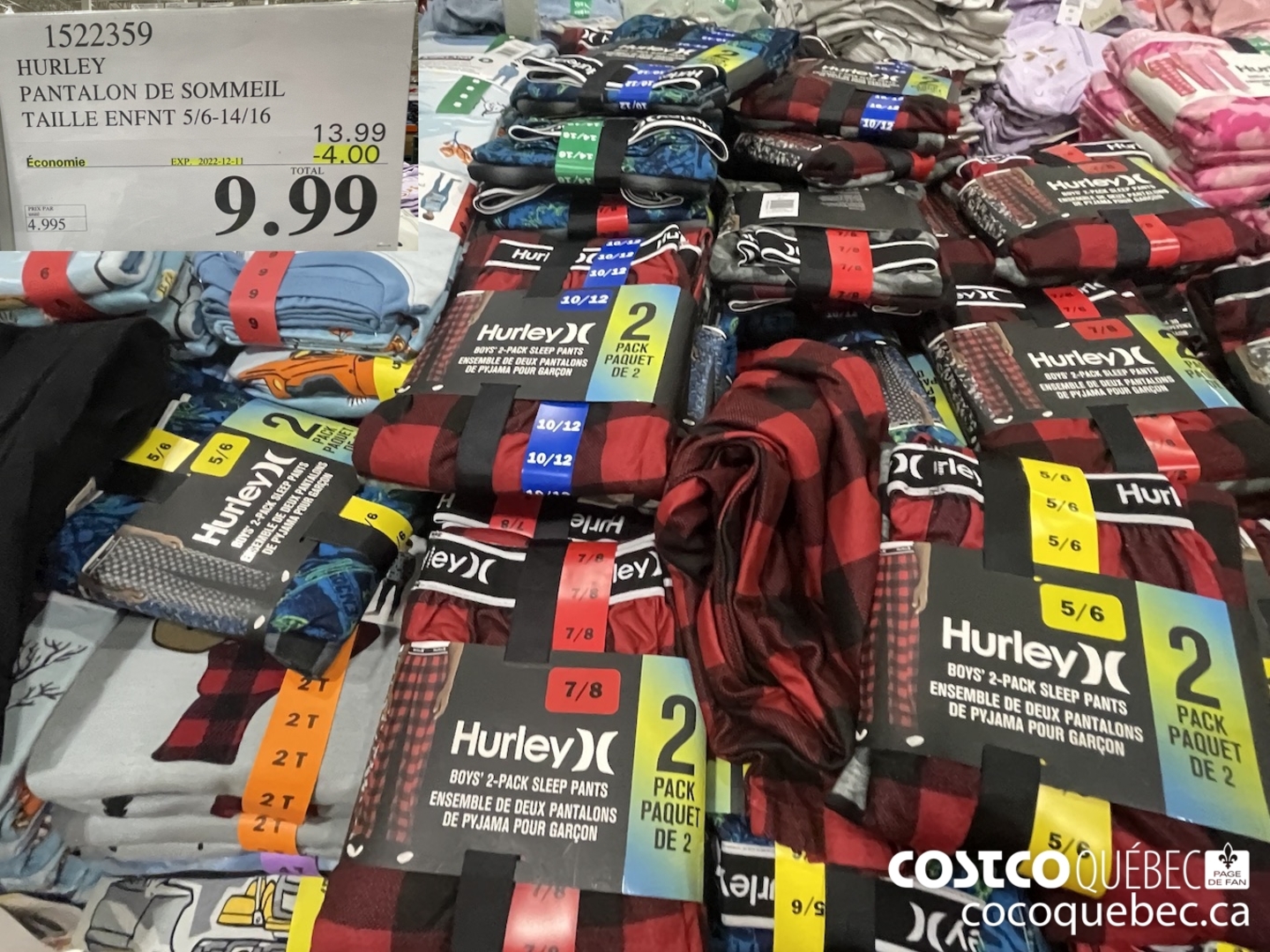 1522389 HURLEY PANTALON DE SOMMEIL TAILLE ENFNT 5/6-14/16 Mm 14.905 | D e 0  ($4.00 INSTANT SAVINGS EXPIRES ON 2022-12-11) $9.99