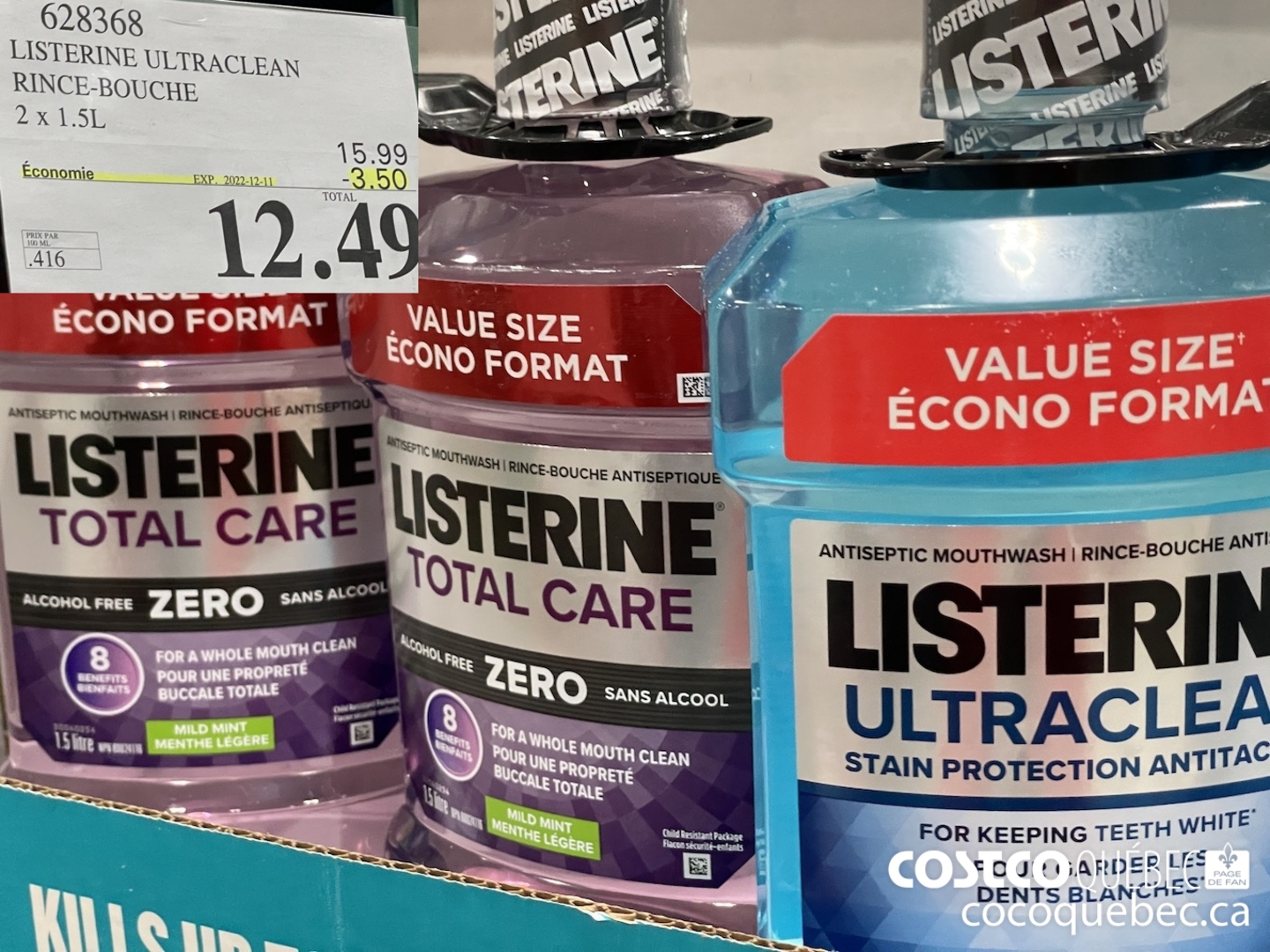 028368 LISTERINE ULTRACLEAN RINCE-BOUCHE 2A S18  ($3.50 INSTANT SAVINGS EXPIRES ON 2022-12-11) $12.49