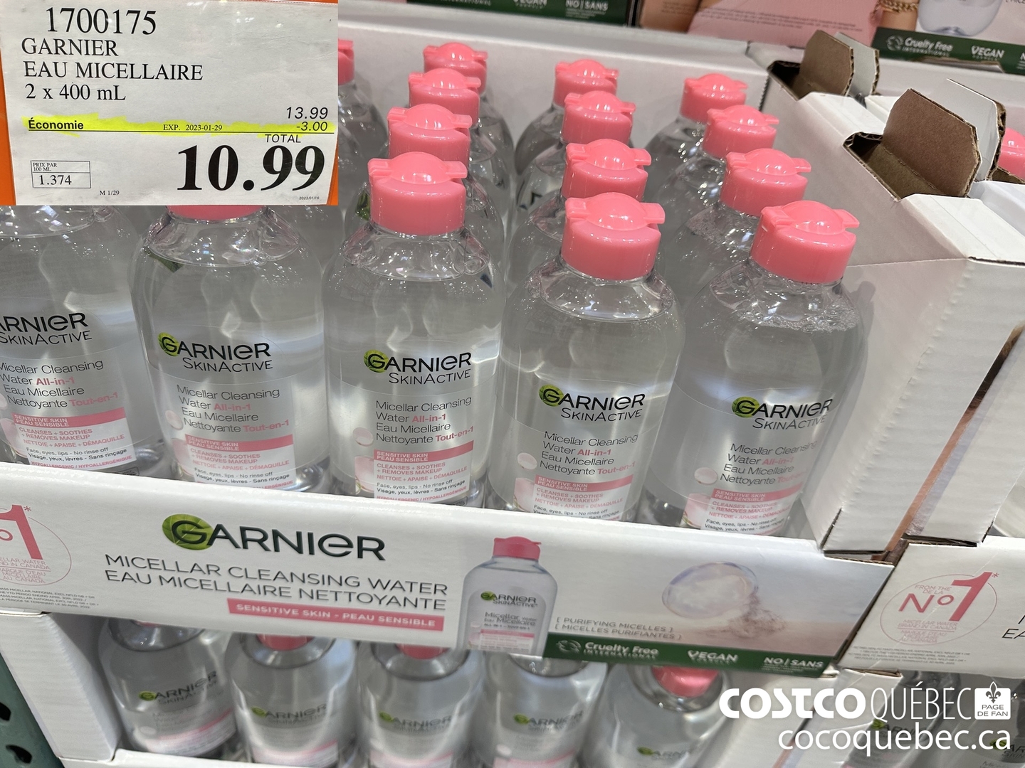 1700175 GARNIER EAU MICELLAIRE 2 X 400 mL ($3.00 INSTANT SAVINGS EXPIRES ON 2023-01-29) $10.99