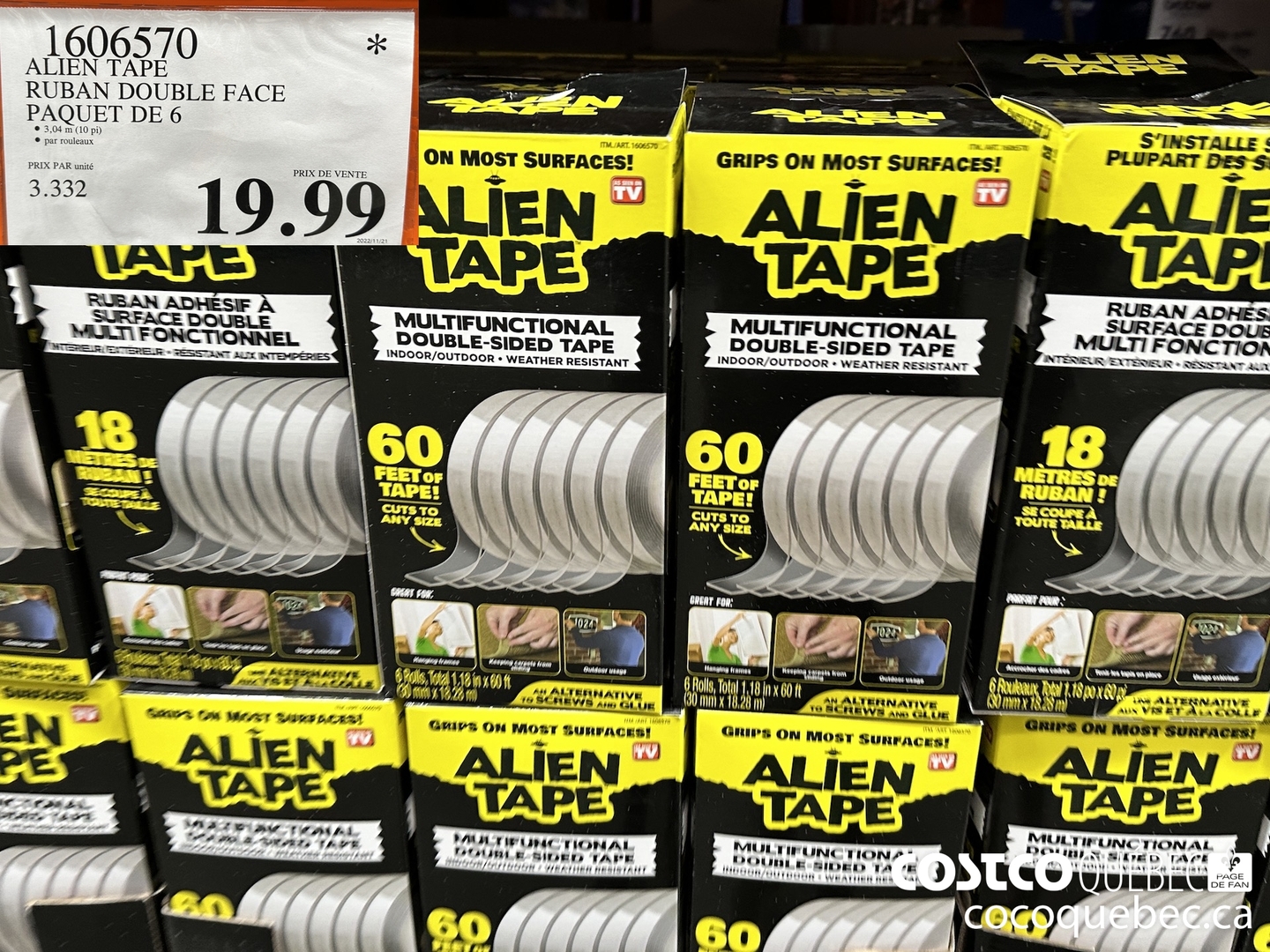 1606570 ALIEN TAPE RUBAN DOUBLE FACE PAQUET DE 6 $19.99
