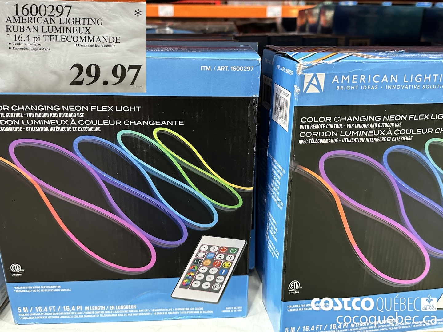 1600297 AMERICAN LIGHTING RUBAN LUMINEUX 16.4 pi TELECOMMANDE  $29.97