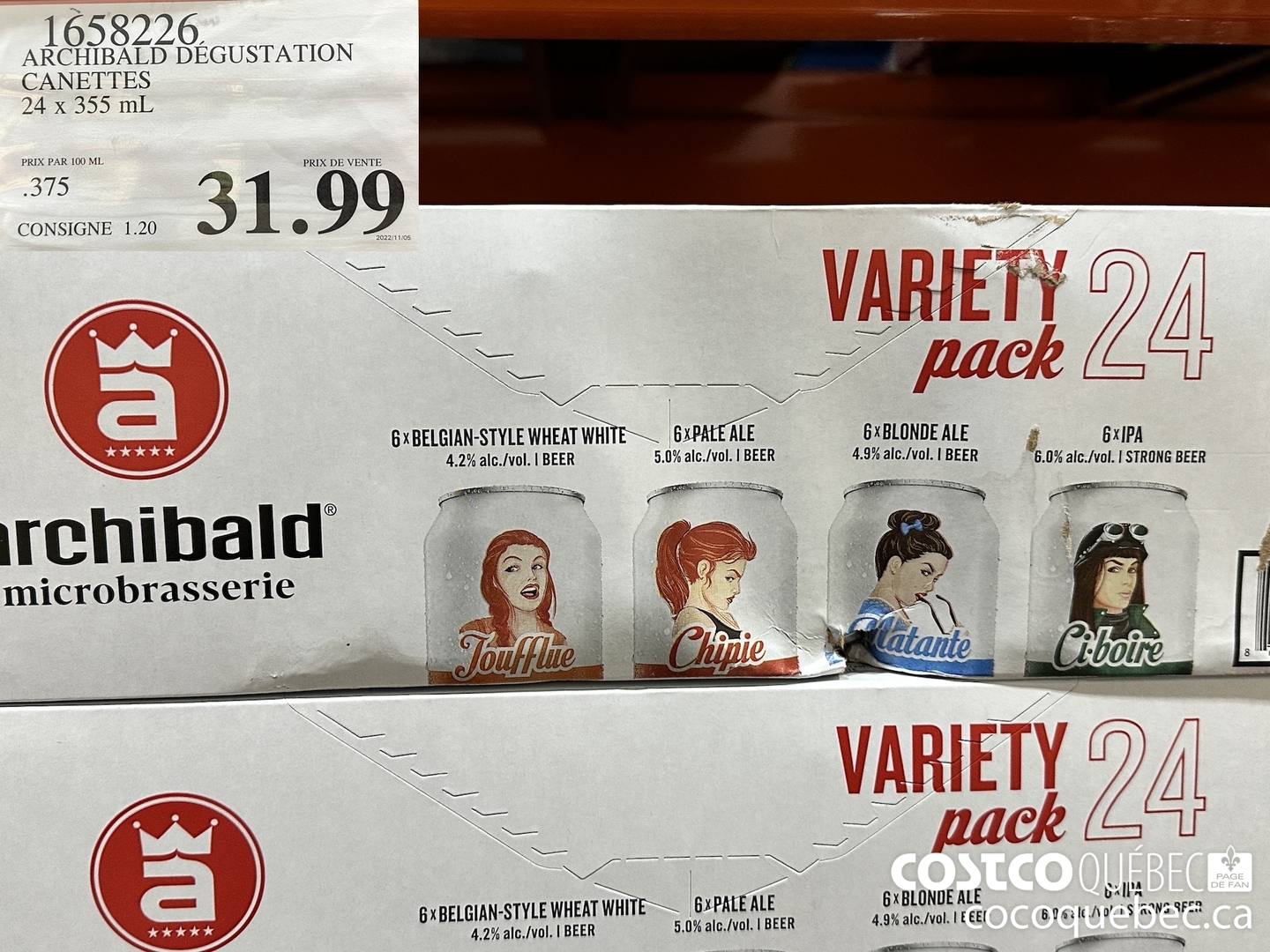 1658226 ARCHIBALD DEGUSTATION CANETTES 24 x 355 mL PRIX PAR 100 ML PRIX DE VENTE  $31.99