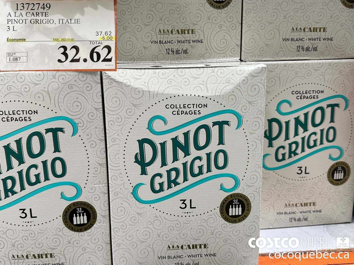 1372749 A LA CARTE PINOT GRIGIO, ITALIE ($5.00 INSTANT SAVINGS EXPIRES ON 2023-03-05) $32.62