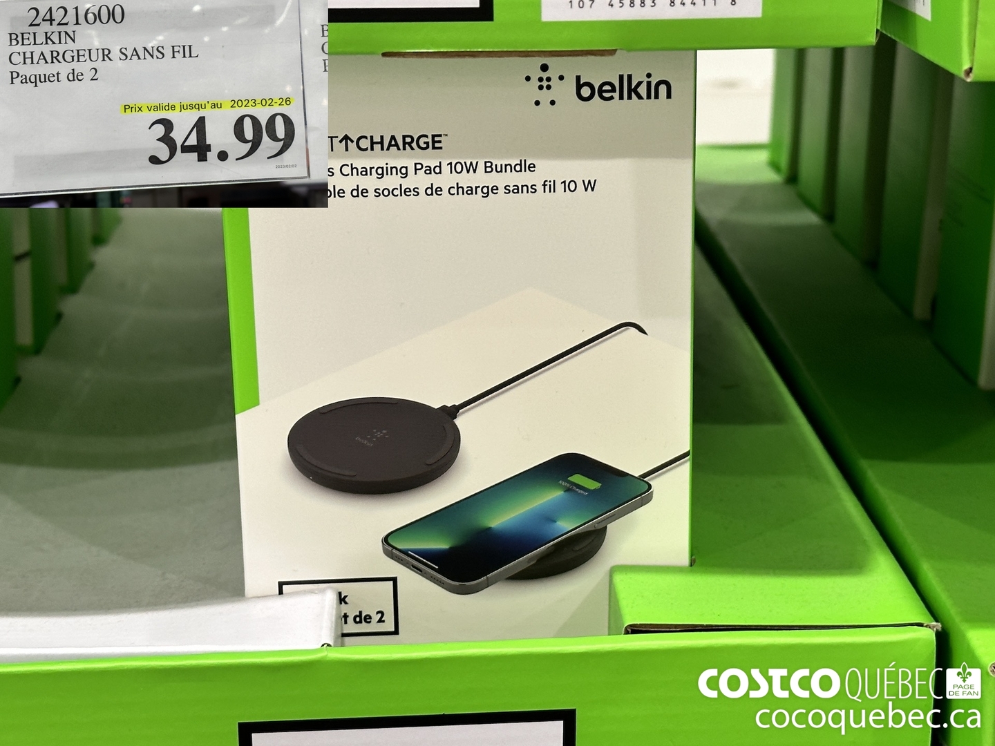 2421600 BELKIN CHARGEUR SANS FIL Paquet de 2 (EXPIRES ON 2023-02-26) $34.99