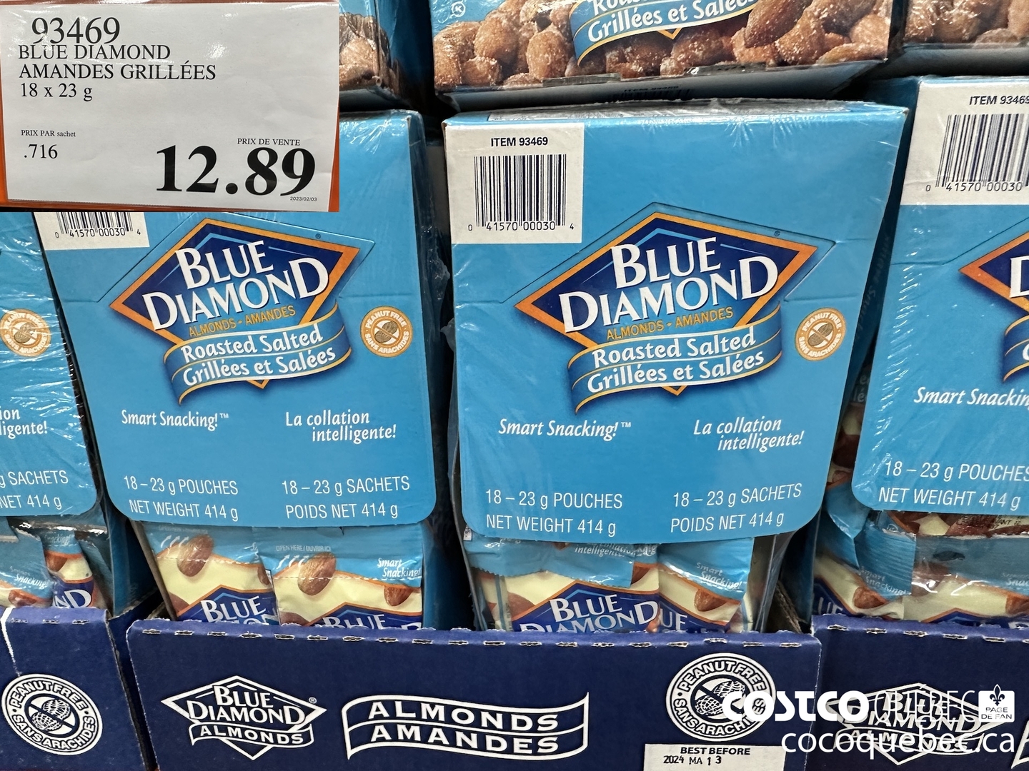 93469 BLUE DIAMOND | AMANDES GRILLEES 18 x 23 p PRIX P X PAR sachet PRIX DE VENTE seiiiiedieds oh 2023/02/03  $12.89