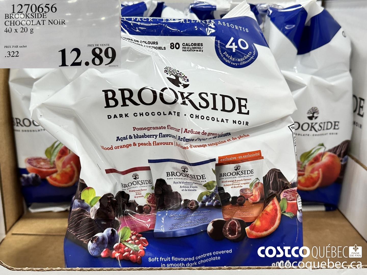 1270656 BROOKSIDE CHOCOLAT NOIR 40 x 20 g $12.89