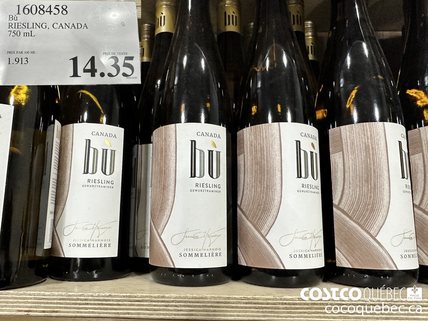1608458 Bu PRIX PAR 100 ML PREX DE VENTE RIESLING, CANADA 2 | 1.913 750 mL  $14.36