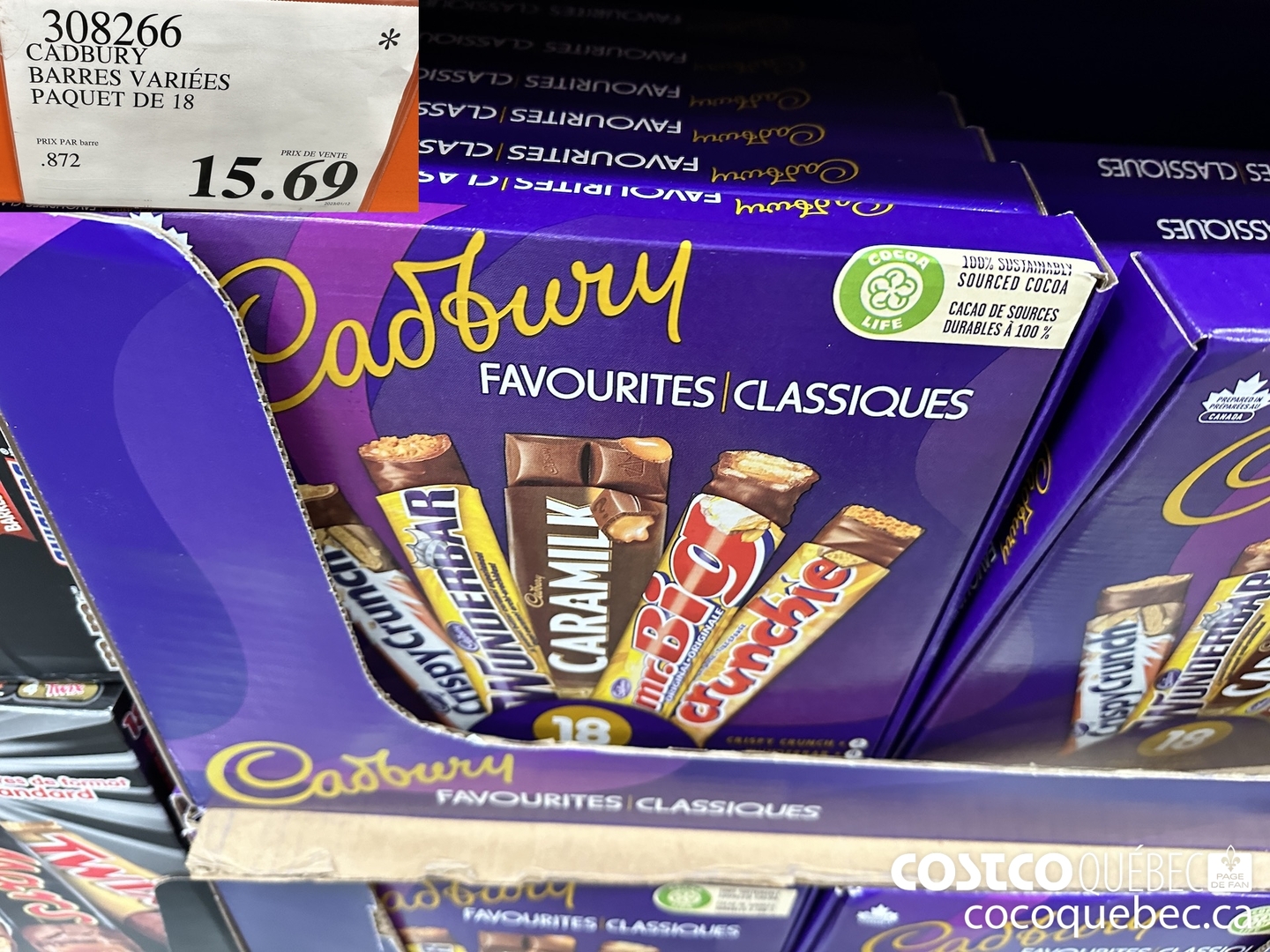 308266 CADBURY BARRES VARIEES PAQUET DE 18  $15.69