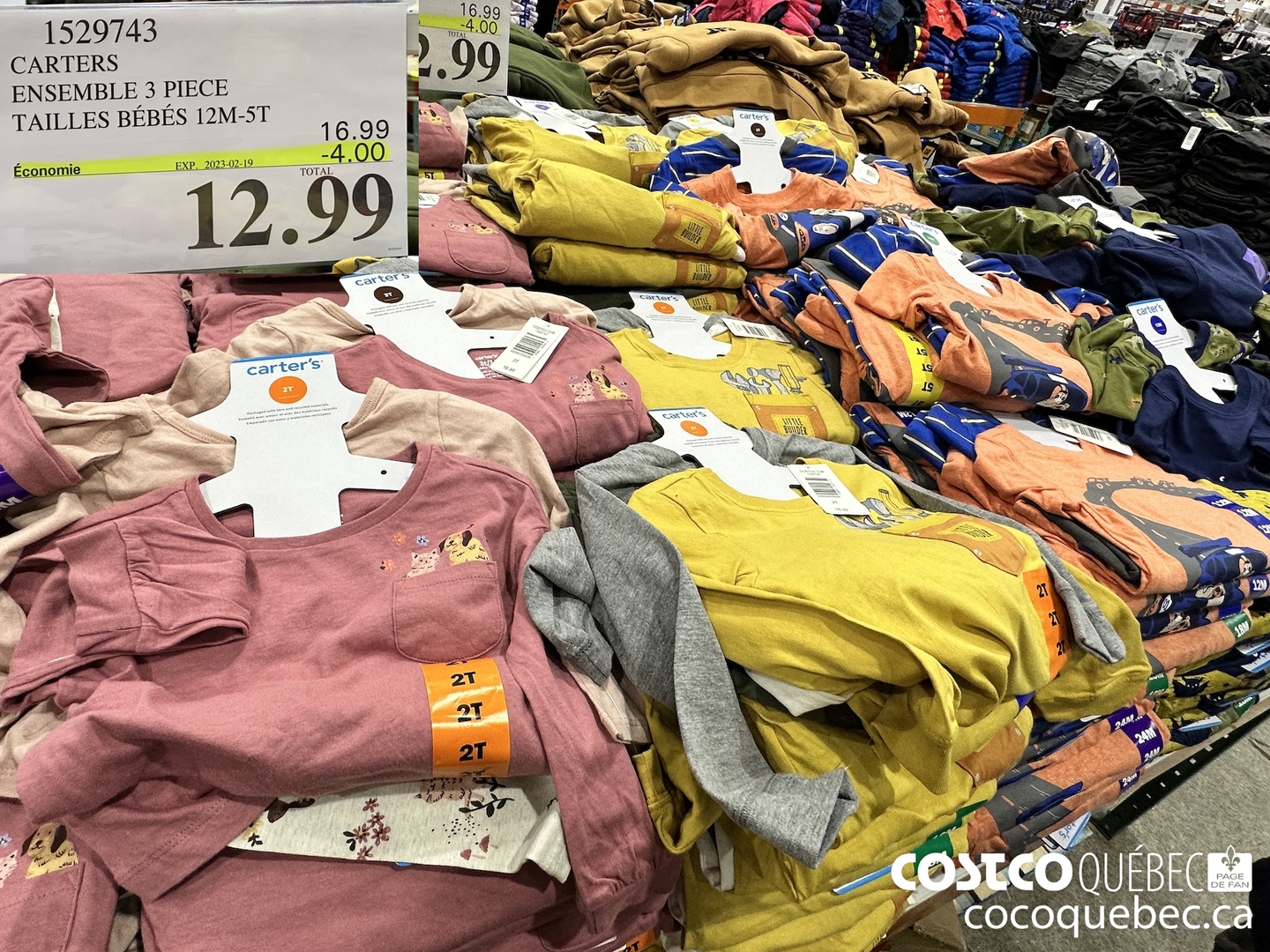 1529743 CARTERS ENSEMBLE 3 PIECE TAILLES BEBES 12M-5T  ($4.00 INSTANT SAVINGS EXPIRES ON 2023-02-19) $12.99