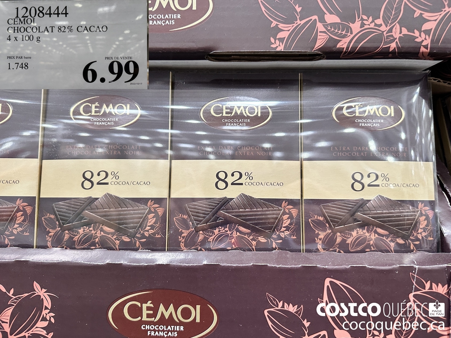 1208444 CEMOI CHOCOLAT 82% CACAO | 4x 100 g $6.99