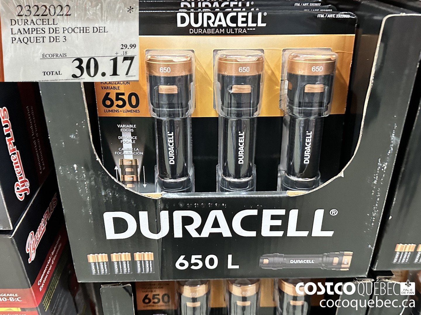 2322022 DURACELL LAMPES DE POCHE DEL PAQUET DE 3  $30.17