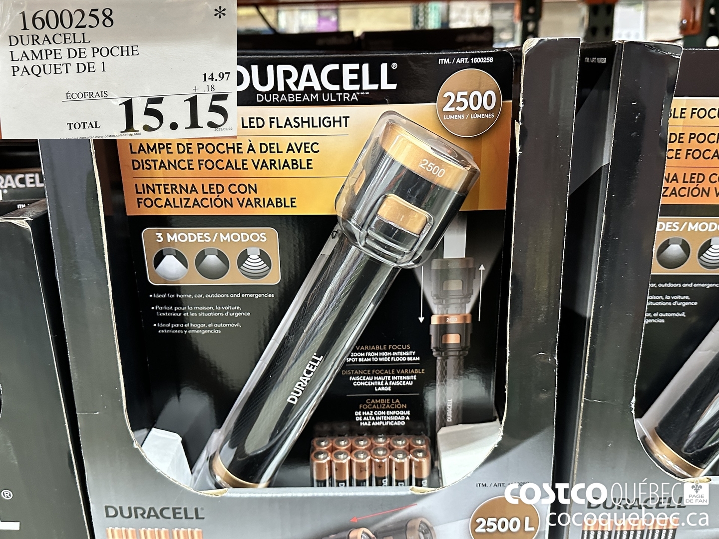 1600258 DURACELL LAMPE DE POCHE PAQUET DE 1 $15.15