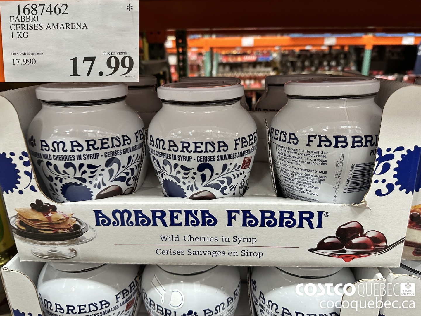 1687462 FABBRI CERRISES AMARENA 1KG  $17.99