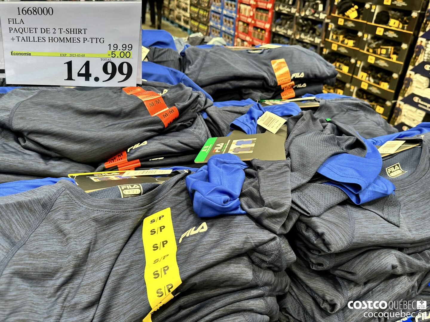 1668000 FILA PAQUET DE 2 T-SHIRT + TAILLES HOMMES P- TTG ($5.00 INSTANT SAVINGS EXPIRES ON 2023-03-12) $14.99