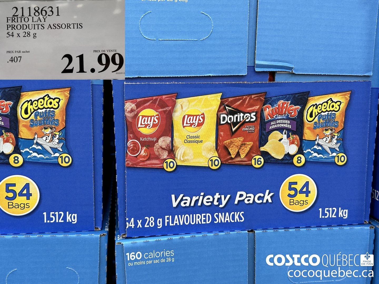2118631 FRITO LAY VARIETY PACK 54x 28 G aes TOTAL $21.99