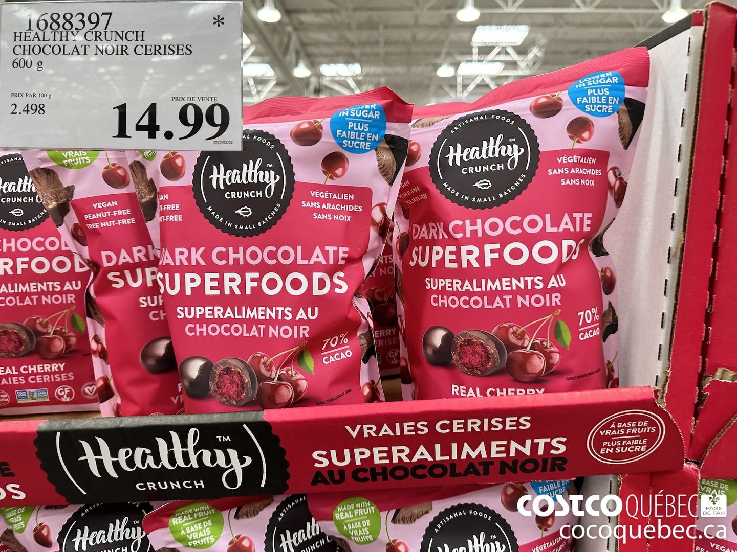 1688397 HEALTHY CRUNCH CHOCOLAT NOIR CERISES 600 g  $14.99