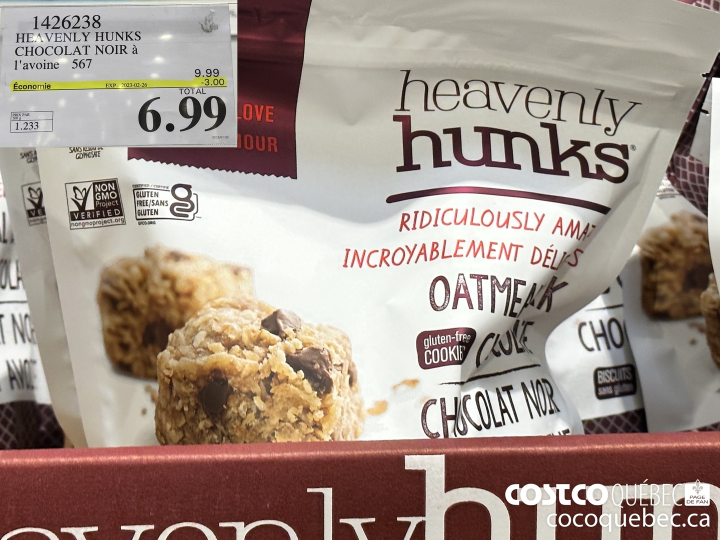 1426238 HEAVENLY HUNKS CHOCOLAT NOIR a l'avoine 567 PRIX PAR 100 g 1.762  ($3.00 INSTANT SAVINGS EXPIRES ON 2023-02-26) $6.99