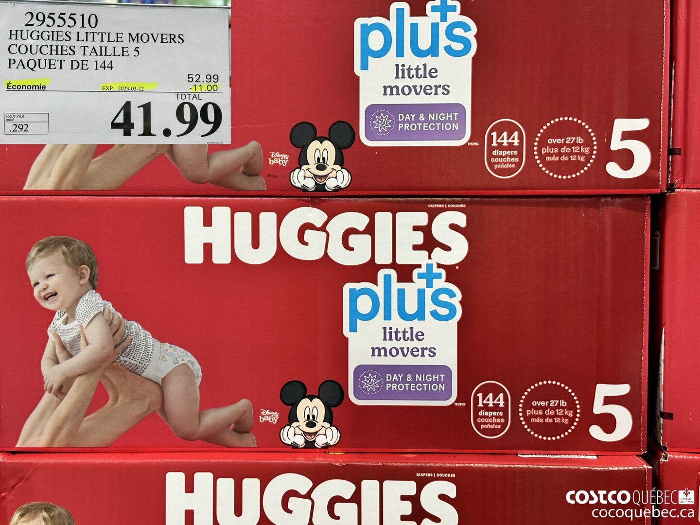 2955510 HUGGIES LITTLE MOVERS COUCHES TAILLE 5 PAQUET DE 144  ($11.00 INSTANT SAVINGS EXPIRES ON 2023-03-12) $41.99