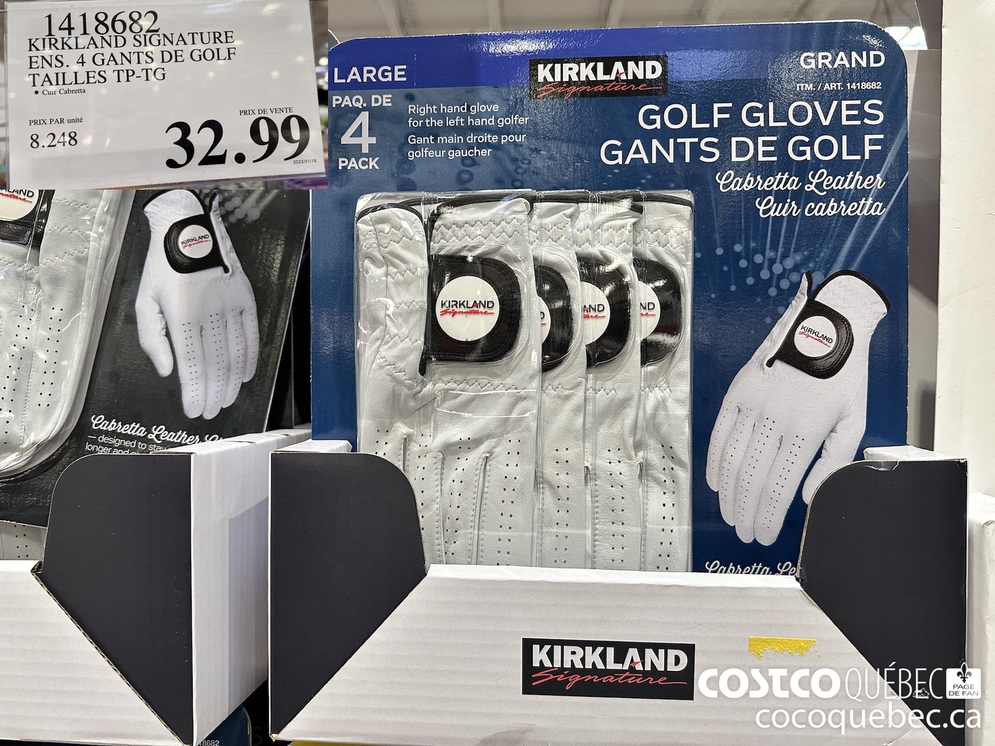 1418682 KIRKLAND SIGNATURE ENS. 4 GANTS DE GOLF TAILLES TP-16 ;  $32.99