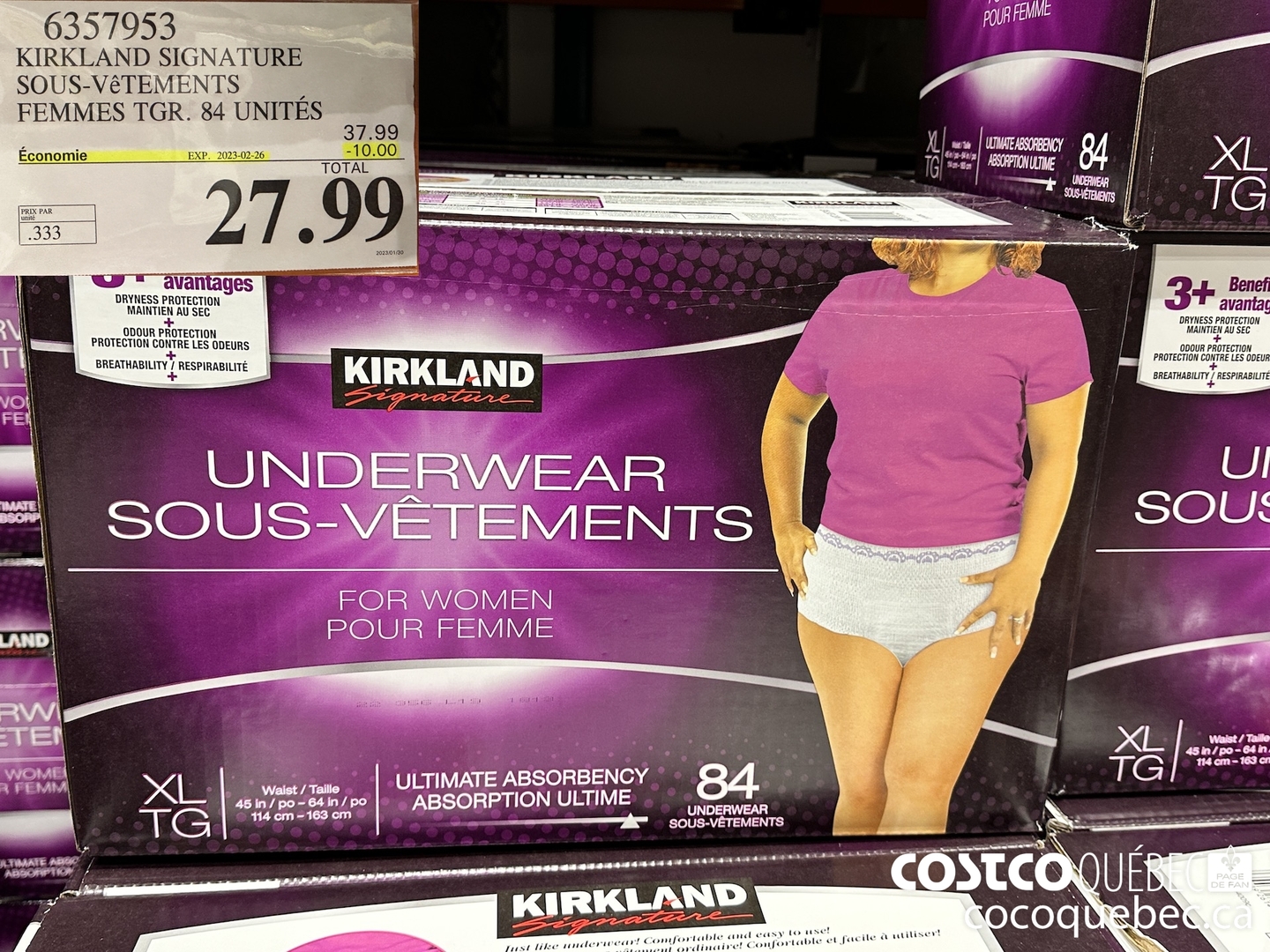 6357953 KIRKLAND SIGNATURE SOUS-VETEMENTS FEMMES TGR. 84 UNITES 21.99 ($10.00 INSTANT SAVINGS EXPIRES ON 2023-02-26) $27.99