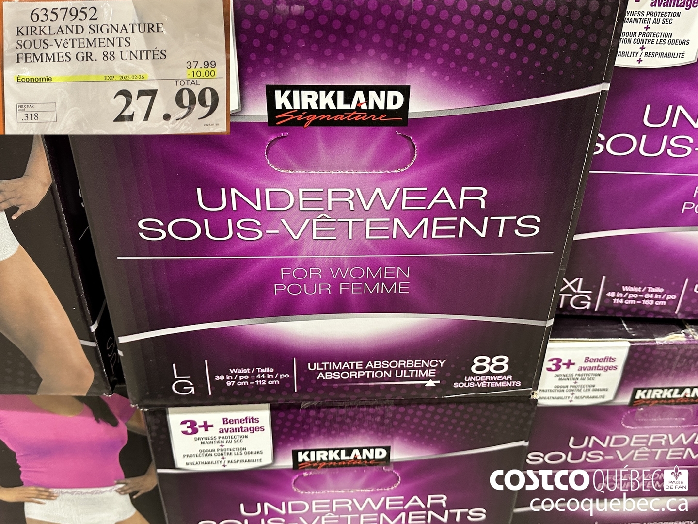 6357952 KIRKLAND SIGNATURE SOUS-VéTEMENTS FEMMES GR. 88 UNITES unite  ($10.00 INSTANT SAVINGS EXPIRES ON 2023-02-26) $27.99