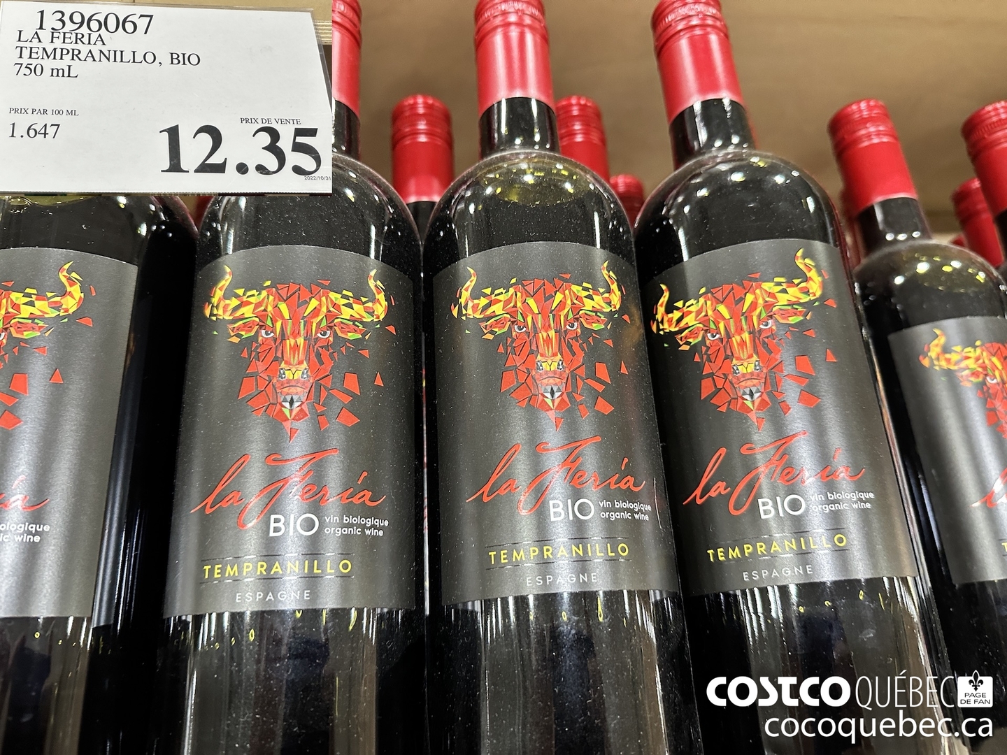 1396067 LA FERIA TEMPRAN ILLO, BIO 750 mL PRIX PAR 100 ML PRIX DE VENTE  $12.35