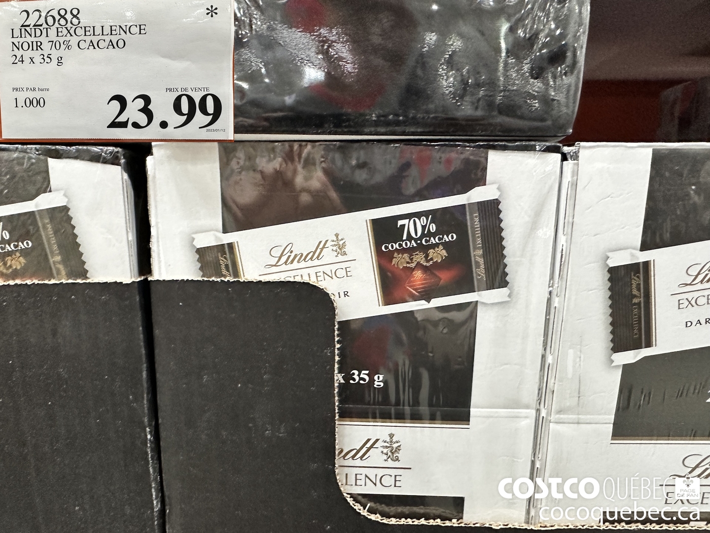 22688 LINDT EXCELLENCE NOIR 70% CACAO $23.99