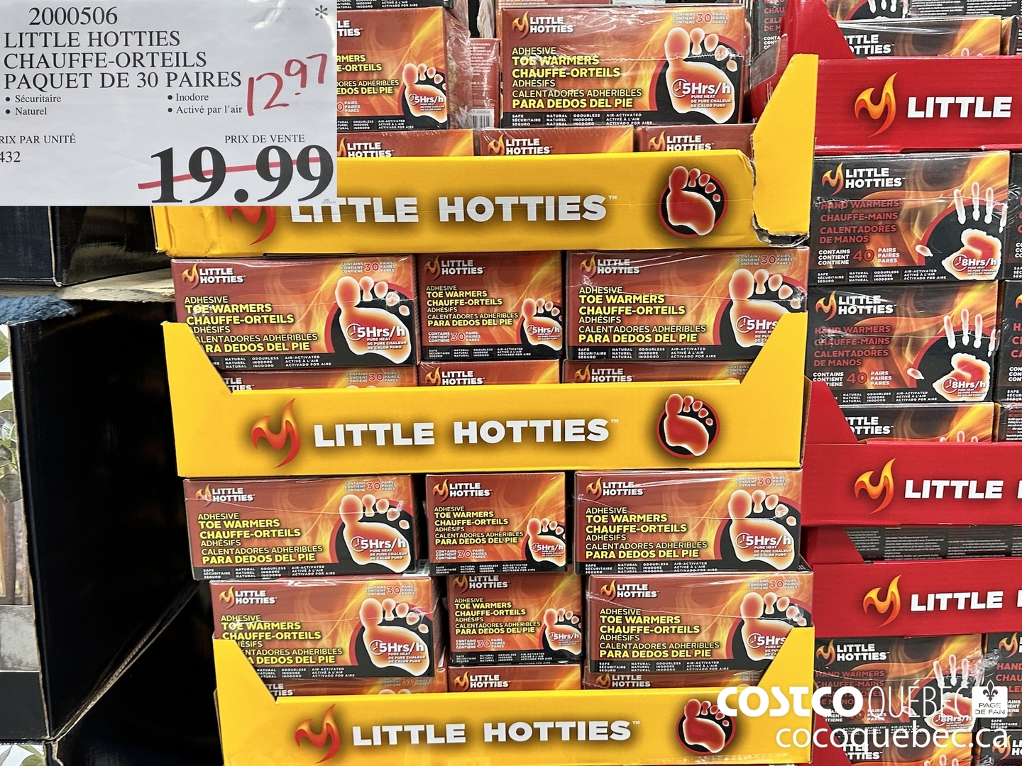 2000506 LITTLE HOTTIES CHAUFFE-ORTEILS PAQUET DE 30 PAIRES $12.97