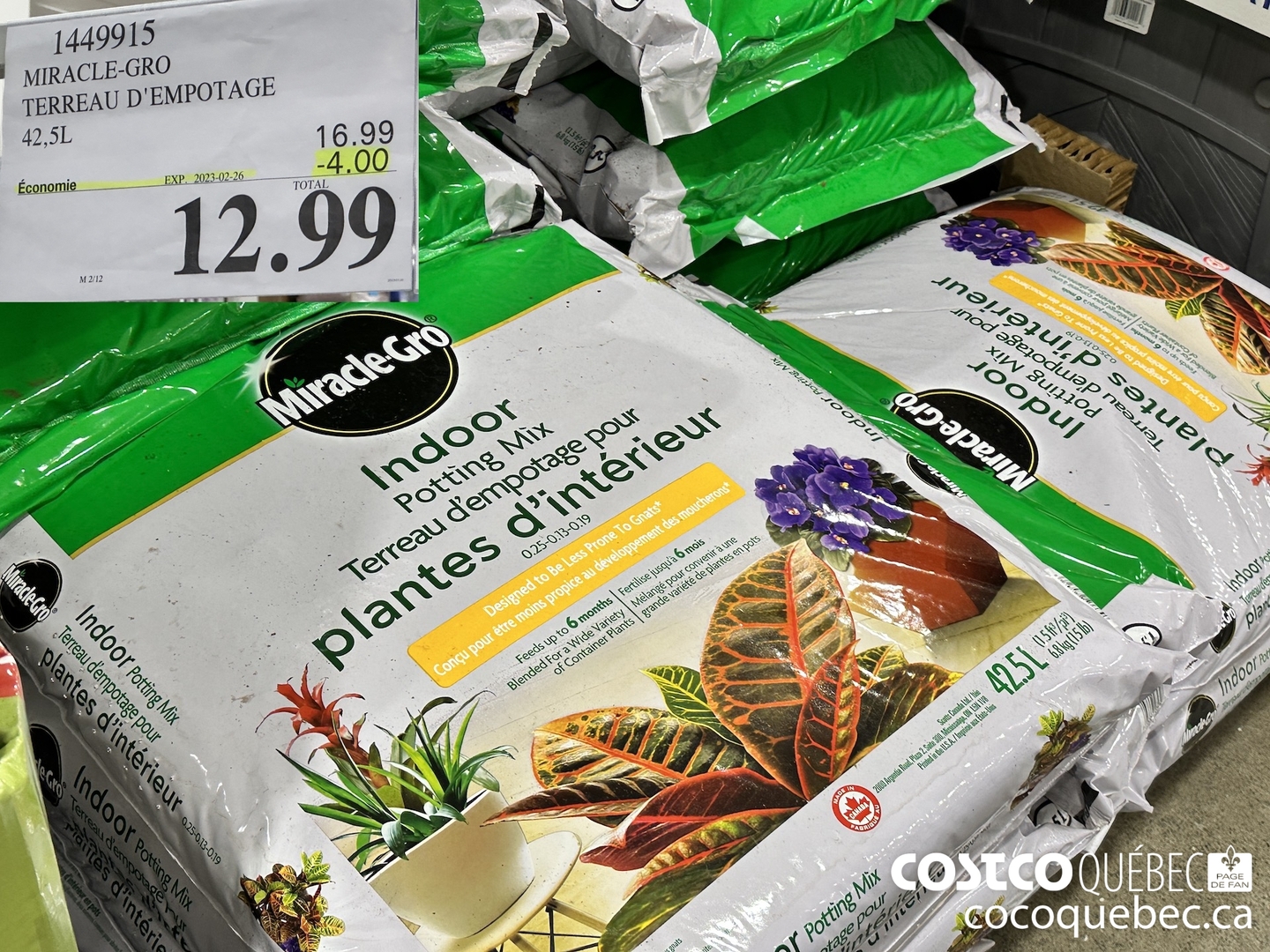 1449915 MIRACLE GRO TERREAU D'EMPOTAGE ($4.00 INSTANT SAVINGS EXPIRES ON 2023-02-26) $12.99