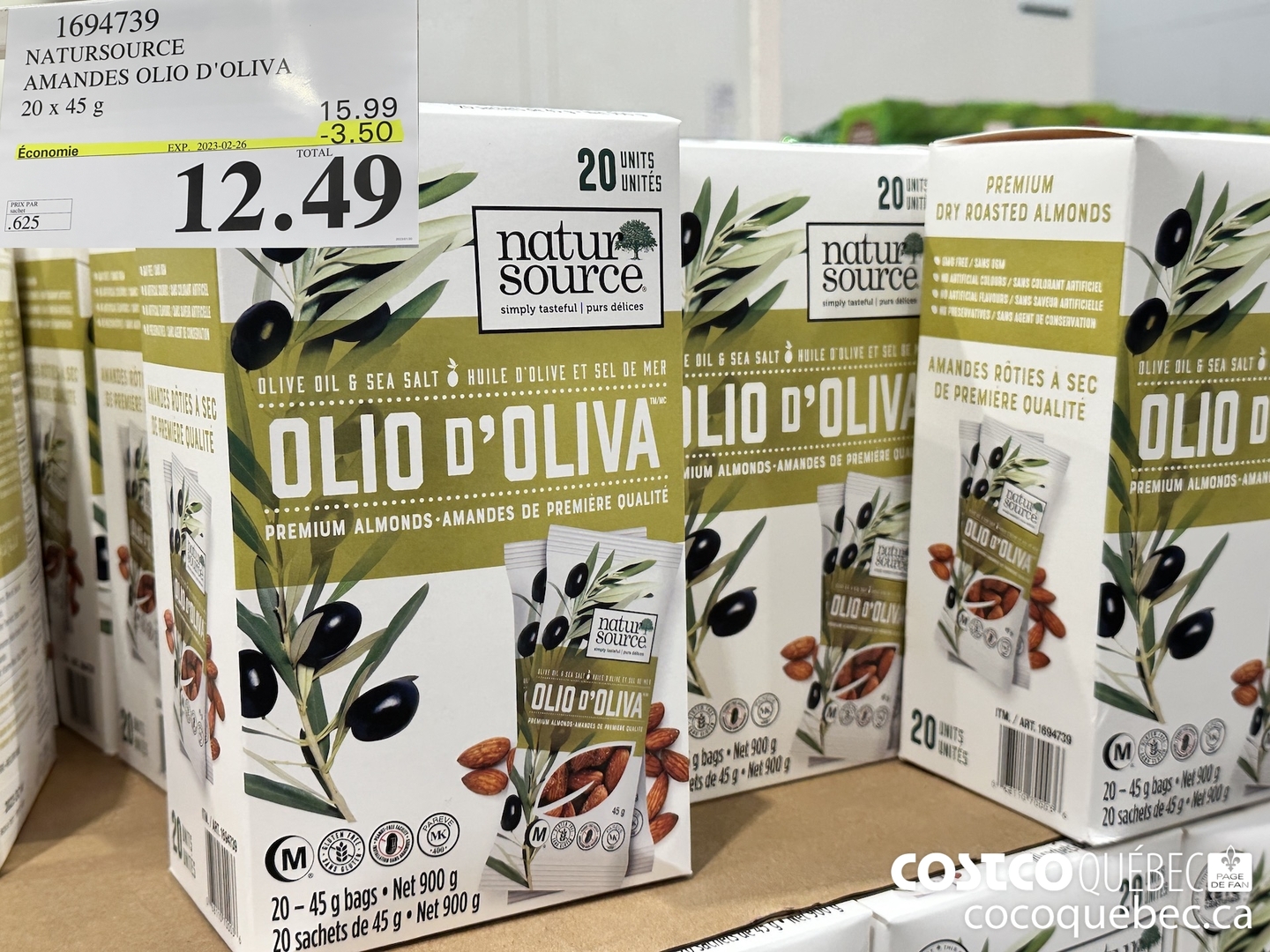 1694739 NATURSOURCE AMANDES OLIO D'OLIVA 20 x 45 g PRIX PAR sachet  ($3.50 INSTANT SAVINGS EXPIRES ON 2023-02-26) $12.49