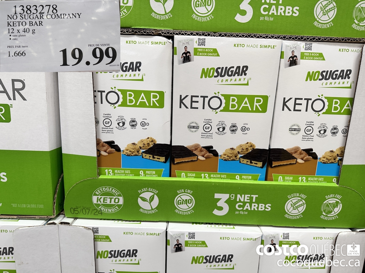 1383278 NO SUGAR COMPANY KETO BAR 12x 40¢  $19.99