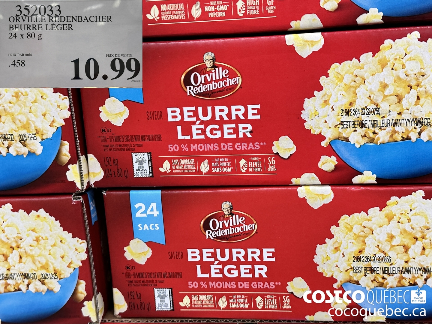352033 ORVILLE REDENBACHER BEURRE LEGER 24 x 80 g $10.99