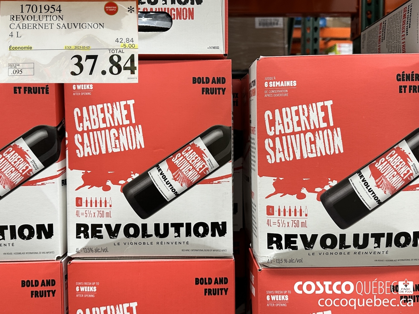 1701954 REVOLUTION CABERNET SAUVIGNON 4L  ($5.00 INSTANT SAVINGS EXPIRES ON 2023-03-05) $37.84
