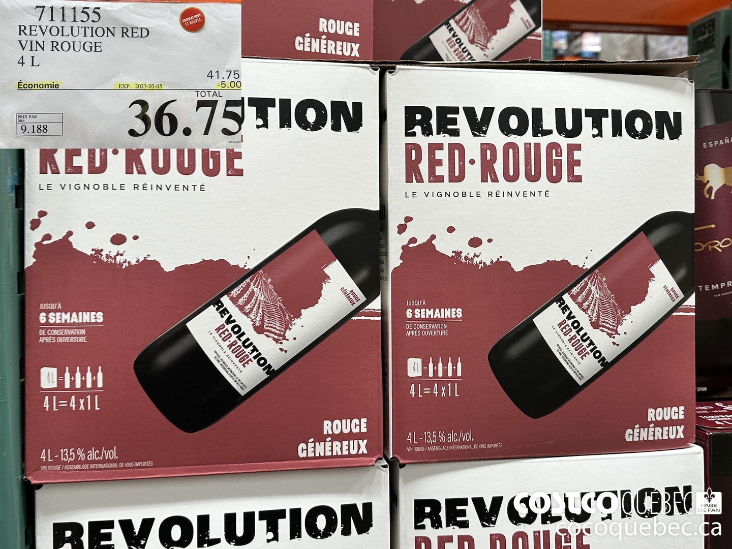711155 REVOLUTION RED VIN ROUGE 4 L ($5.00 INSTANT SAVINGS EXPIRES ON 2023-03-05) $36.75