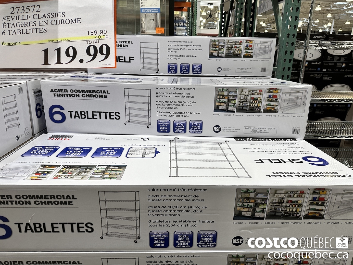 273572 SEVILLE CLASSICS ETAGERES EN CHROME 6 TABLETTES  ($40.00 INSTANT SAVINGS EXPIRES ON 2023-02-26) $119.99